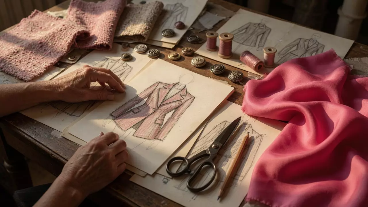 Эскизы, ткань и детали в ателье высокой моды Schiaparelli
